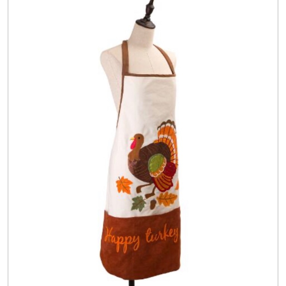GLITZ HOME Embroidered Happy Turkey Day Ap…